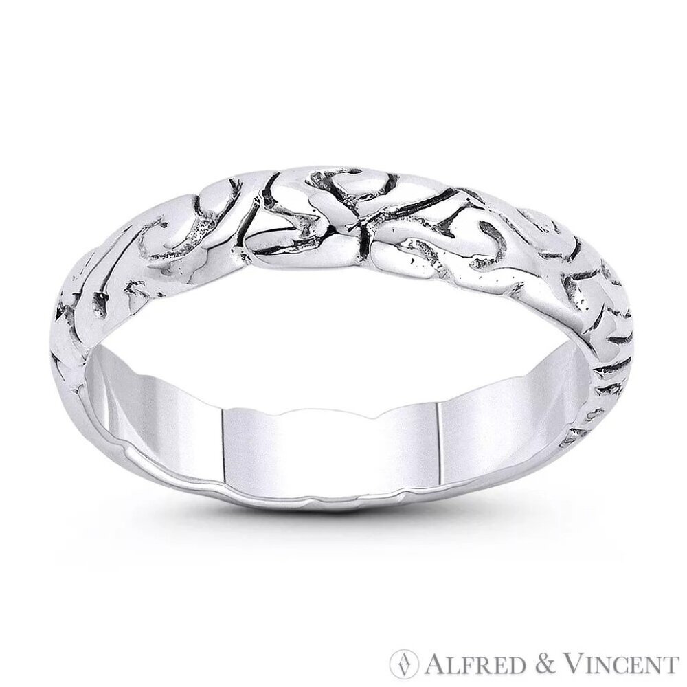 3.5mm Abstract Swirl Engraved Design Right Hand Ring in .925 Sterling Silver Sz6